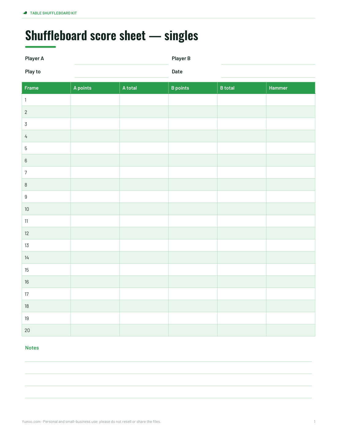 Preview of the first page of Singles score sheet (PDF)